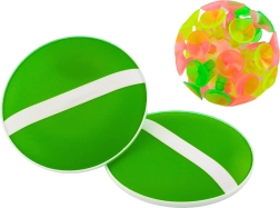 Behendigheidsspel met ronde rackets en bal met zuignappen groen