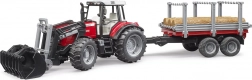 BRUDER MASSEY FERGUSON 7480 tractor with front loader and log trailer