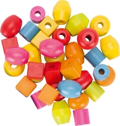 Perles et ficelles en bois dans une boîte – 45 pièces