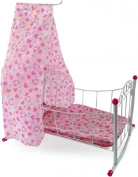 Metalen poppenwieg met hemel 38 cm