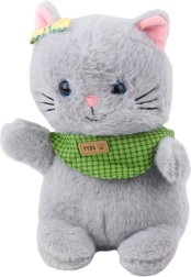 Peluche chat gris avec écharpe verte 22 cm