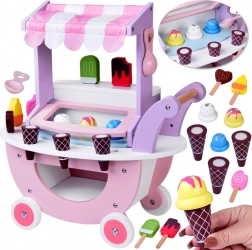 Houten pastel ijskraam op wieltjes met 8 soorten ijs