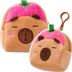 Plush capybara coin purse with strawberry charm pink 9.5 × 8 cm