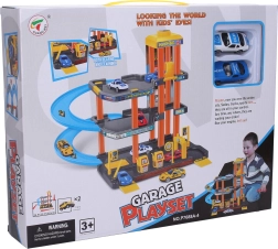 Plastic garage with elevator and 2 cars