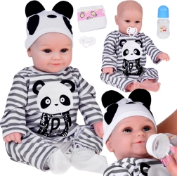 Schattige zachte jongenspop 45 cm in panda-romper