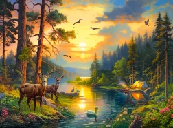 Puzzle 3000 pieces Sunset over a Forest River CASTORLAND