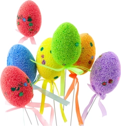 Easter eggs on a wire with leaves and a bow, set of 6