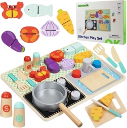 Cuisine en bois avec accessoires pour le petit cuisinier