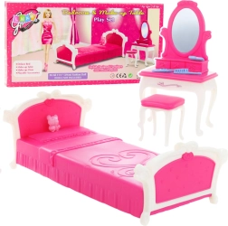 Doll Bedroom Set – Vanity Table, Stool and Bed, Pink (for 29 cm dolls)