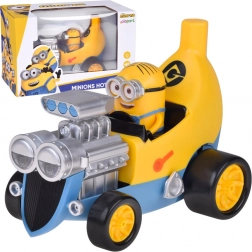 Minion in a banana car with lights, sounds, and vibrations