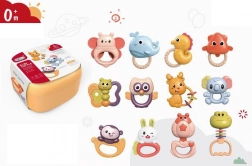 set van 12 rammelaars in koffertje