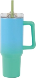 Grote thermobeker met rietje – groen, 1200 ml