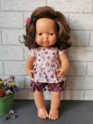 Tunika en broekje voor pop 38 cm roze rozetten