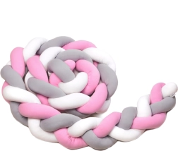 Gebreide stootrand T-TOMI 360 cm wit, grijs en roze