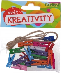 Gekleurde mini wasknijpers 2,5 cm met touw, 25 stuks