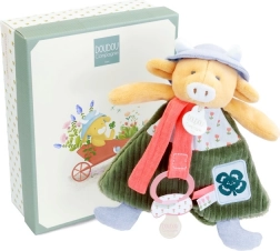 Pluchen koetje Aneth met fopspeenhouder 19 cm