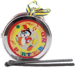 Kleine plastic trommel 13 cm met stokjes