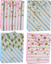 Paper Gift Bag Blue Pink with Glitter 23 x 18 x 10.5 cm