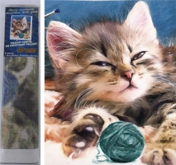 Peinture diamant – chaton avec pelote 30 × 40 cm