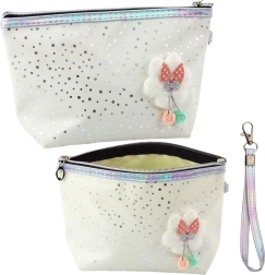 Hanging cosmetic bag with sparkly dots white 23x16cm