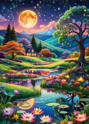 Puzzle Night Landscape under Full Moon 500 Pieces