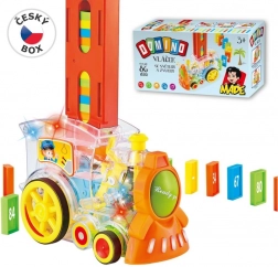 Transparante locomotief met dominostenen en licht voor kinderen