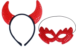 set devil horns and sequin mask for adults
