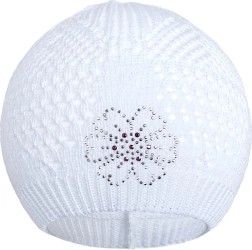 White Knitted Hat with Flower