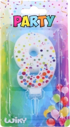 Party Candle Number 9 with Polka Dots