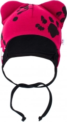baby katoenen mutsje met oortjes New Baby Paw donkerroze