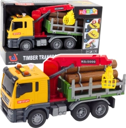 Camion jaune transport de bois avec grue 1:14 avec lumières et sons