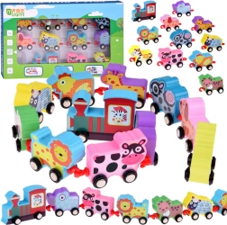 Houten kleurrijke trein met diertjes