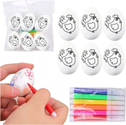 Styropor Paaseieren om te kleuren met stiften, kippenmotief, 6 stuks