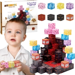 Woopie magnetische bouwset – kubieke magnetische blokken geïnspireerd op de wereld van Minecraft, 74 stuks