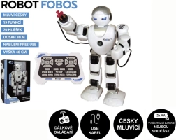 Interactieve robot FOBOS 40 cm, spreekt Tsjechisch, met afstandsbediening en USB-opladen