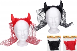 Devil horns with veil on headband, black