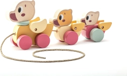 Cubika pastelgekleurde houten trek-hond met touwtje