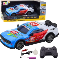 Voiture de course télécommandée avec LED et vapeur d’eau, bleue 1:22