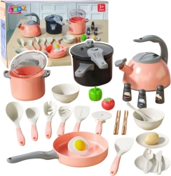 Grande cuisine pour enfants avec casseroles et accessoires, rose, 32 pièces