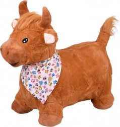 Inflatable plush bouncing bull with scarf and hand pump