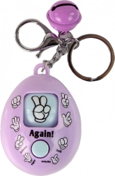 Paarse sleutelhanger met spel steen, schaar, papier