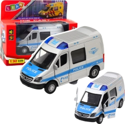 Metalen politieauto 1:32 met pull-back aandrijving, licht en geluid