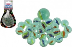 Glazen knikkers in net – mix van maten