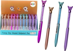 Ballpoint pen with puppy and rhinestones, blue ink 0.7 mm