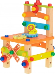 Jeu de construction en bois – petit tabouret d’atelier, 49 pièces