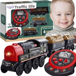 Woopie retro elektrische locomotief met afstandsbediening, 4-delige set met wagons