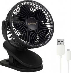 Ruhhy draadloze tafelventilator met USB-C en clip - zwart