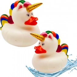 Canard licorne de bain – blanc avec crinière et queue arc‑en‑ciel