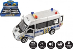 Police car with lights and sound, 15 cm, metal/plastic, pull-back
