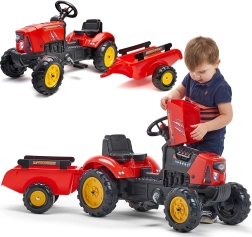 Kids’ pedal tractor FALK Red Supercharger with detachable trailer